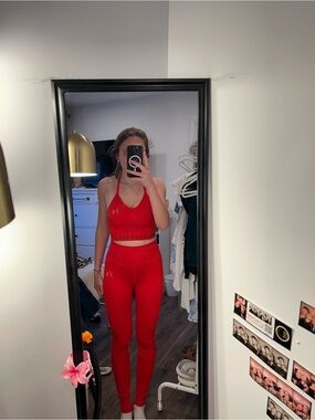 Red Women's High-Waist Leggings & Sports Bra Set